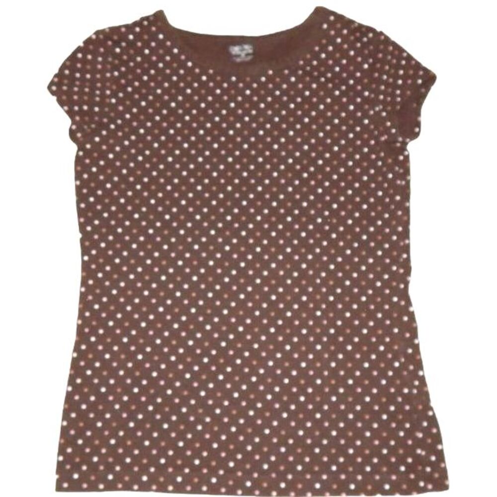 Cherokee girls medium 7/8 brown pink polka dot short sleeve t‑shirt
